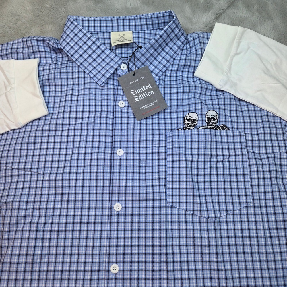 Billy Bones Layered‎ Skeleton Shirt Mens Large Blue Check Australian Button Up